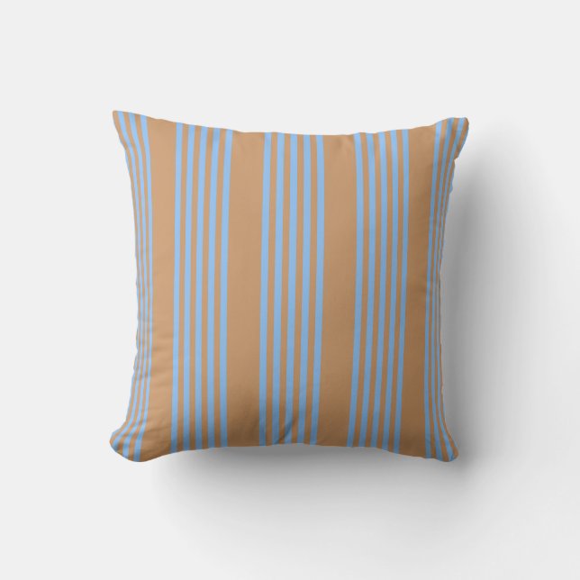 Blauw en geelbruin vijf strips kussen (Voorkant)