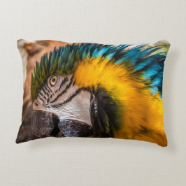 Blauw en gele ara-portret accent kussen
