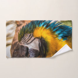 Blauw en gele ara-portret bad handdoek