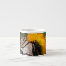 Blauw en gele ara-portret espresso kop