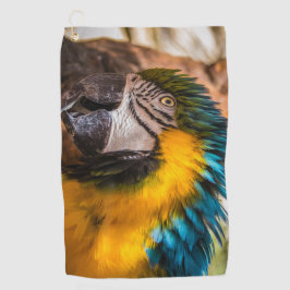 Blauw en gele ara-portret golfhanddoek