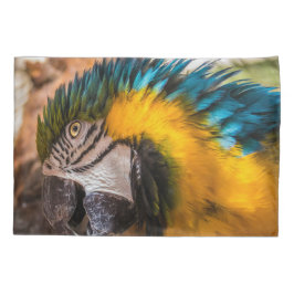 Blauw en gele ara-portret kussensloop