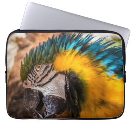 Blauw en gele ara-portret laptop sleeve