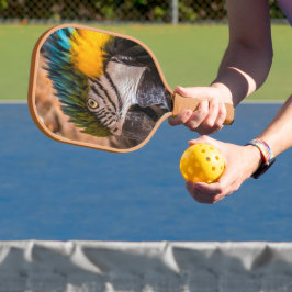Blauw en gele ara-portret pickleball paddle