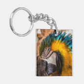 Blauw en gele ara-portret sleutelhanger (Voorkant Links)