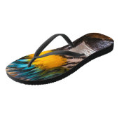 Blauw en gele ara-portret teenslippers (Schuin)