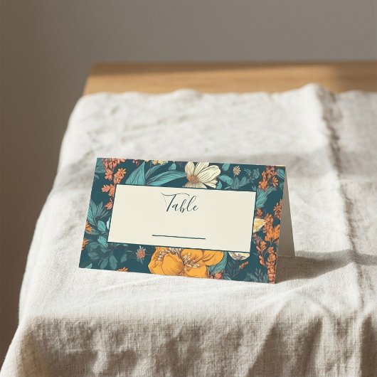 Blauw- en gele bruinbloemen trouwtabelnummer plaatskaartje