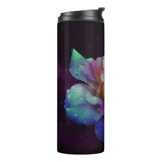 Blauw en gele dauw Kust Roos op Violet Smoke Thermosbeker (Gedraaid links)