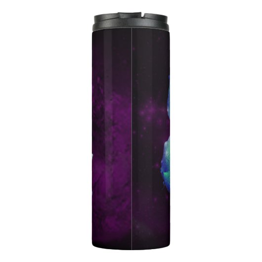 Blauw en gele dauw Kust Roos op Violet Smoke Thermosbeker (Achterkant)