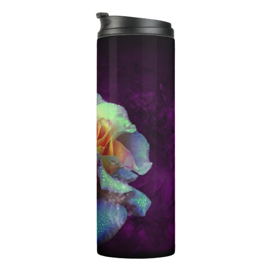 Blauw en gele dauw Kust Roos op Violet Smoke Thermosbeker (Geroteerd rechts)