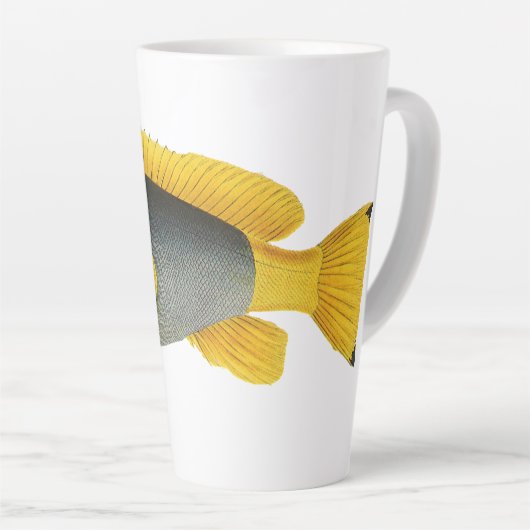  Blauw en Gele Groepervissen, Mariene Leven Latte Mok (Rechterhoek)