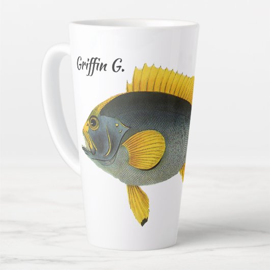  Blauw en Gele Groepervissen, Mariene Leven Latte Mok (Linkerhoek)