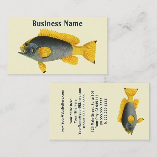  Blauw en Gele Groepervissen, Mariene Leven Visitekaartje (Voorkant / Achterkant)