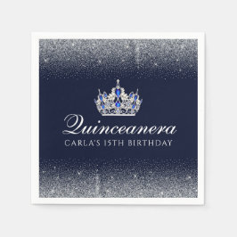 Blauw en Glitter Quinceanera Servet