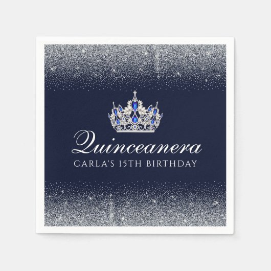 Blauw en Glitter Quinceanera Servet (Voorkant)