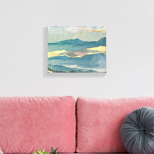 Blauw en glittering Gold Landscape Canvas afdrukke (Insitu (Woonkamer))