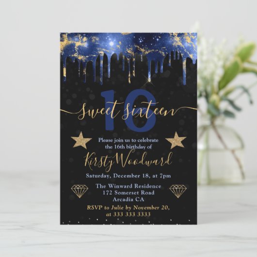 Blauw en goïd Galaxy Marble Sweet Sixteen Kaart (Staand voorkant)