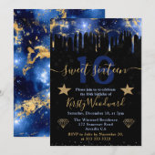 Blauw en goïd Galaxy Marble Sweet Sixteen Kaart (Voorkant / Achterkant)