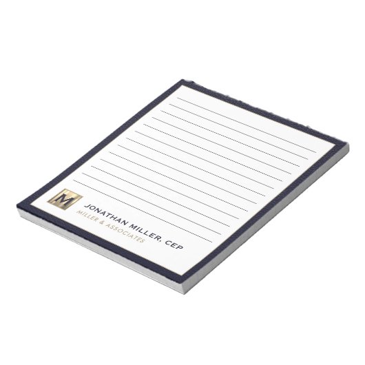 Blauw en Gold Professional Initiaal Logo Notitieblok (Linkerzijde)