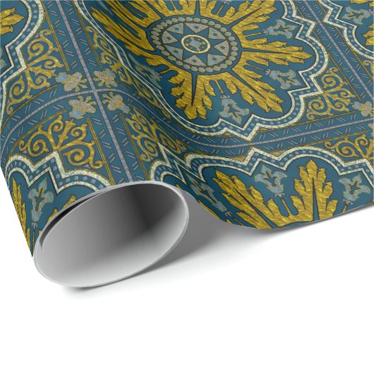 Blauw- en Gold Star Point Deco Cadeaupapier (Rol Hoek)