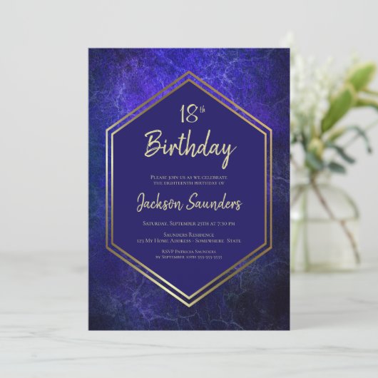 Blauw en goud 18e verjaardag kaart (Staand voorkant)
