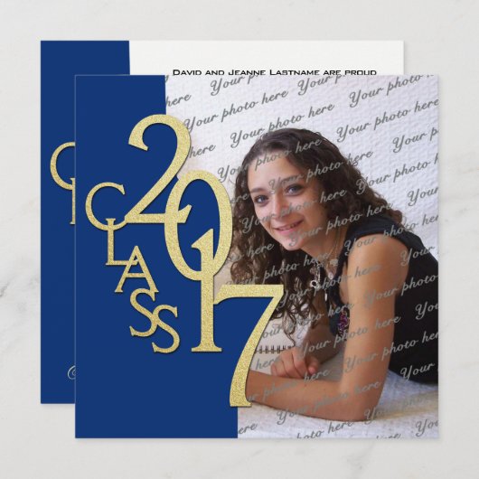 Blauw en Goud 2017 Afstuderen Kaart (Voorkant / Achterkant)