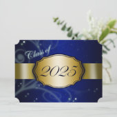 Blauw en Goud 2025 Afstudeerfeest Kaart (Staand voorkant)