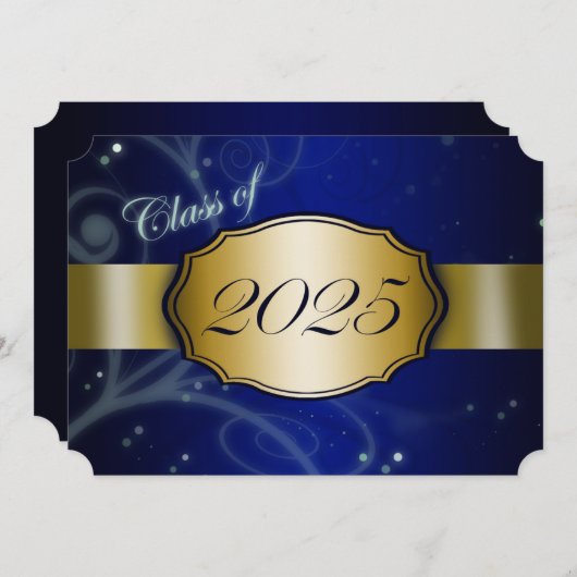 Blauw en Goud 2025 Afstudeerfeest Kaart (Voorkant / Achterkant)