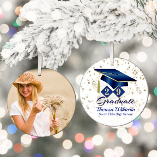 Blauw en goud 20xx Afstuderen Foto Keramisch Ornament