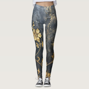Blauw en goud 3D Leggings