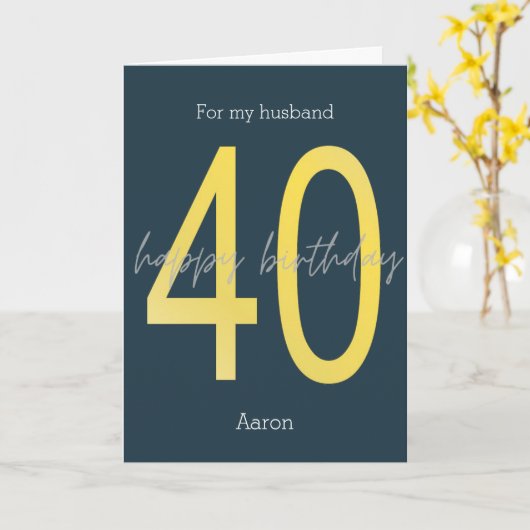 Blauw en goud 40e verjaardag kaart (Gele Bloem)