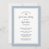 Blauw en goud | 4 Foto-Afstuderen-uitnodiging Aankondiging (Achterkant)