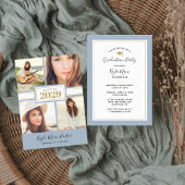 Blauw en goud | 4 Foto-Afstuderen-uitnodiging Aankondiging