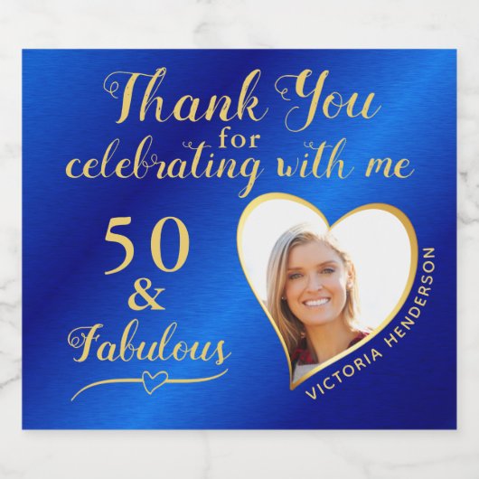 Blauw en goud 50 en fantastische verjaardag sparkling wijnetiket (Enkel label)