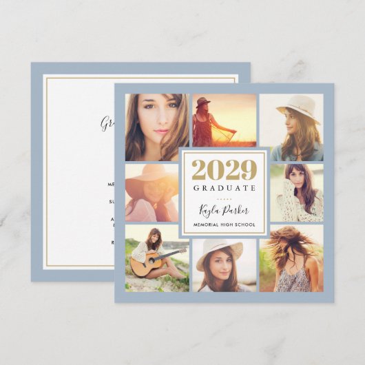 Blauw en goud | 8 Fotoplein-gradustrie Aankondiging (Voorkant / Achterkant)