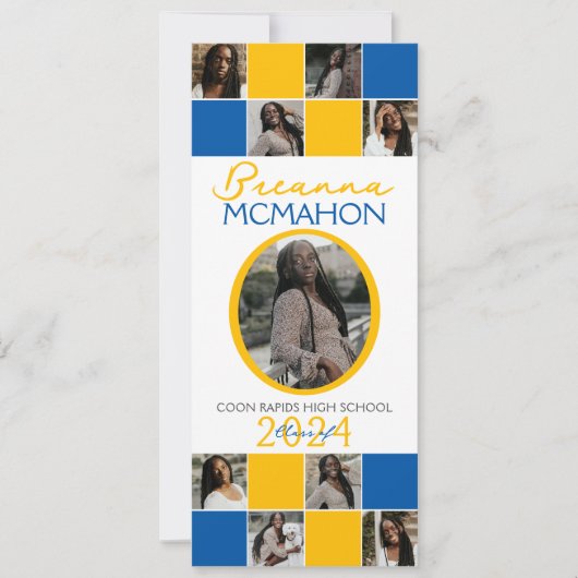 Blauw en Goud 9 Foto Afstuderen Aankondiging (Voorkant)