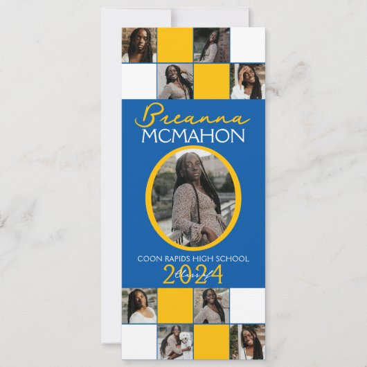 Blauw en Goud 9 Foto Afstuderen Aankondiging (Voorkant)