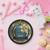 Blauw en Goud Abstract 00ste Verjaardagsster Papieren Bordje (Feest)