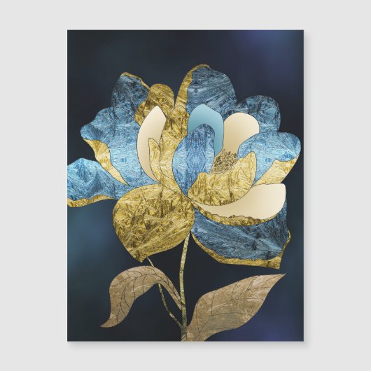 Blauw en Goud Abstract Bloem met Getextureerde Blo (Voorkant)