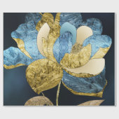 Blauw en Goud Abstract Bloem met Getextureerde Blo Cadeaupapier (Vlak)