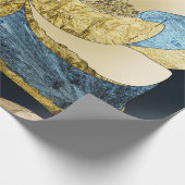Blauw en Goud Abstract Bloem met Getextureerde Blo Cadeaupapier (Hoek)