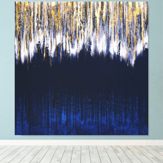 Blauw en Goud Abstract Digitaal Schilderen Canvas Afdruk (Insitu (Houten vloer))