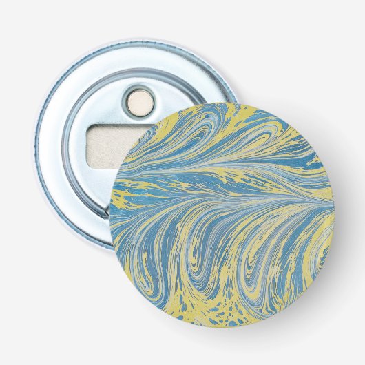 Blauw En Goud Abstract Golf Button Flesopener (Voorkant)