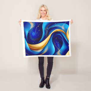 Blauw en goud abstract golf fleece deken