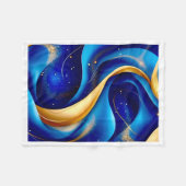 Blauw en goud abstract golf fleece deken (Voorkant (Horizontaal))