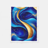 Blauw en goud abstract golf fleece deken (Voorkant)
