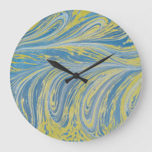 Blauw En Goud Abstract Golf Grote Klok