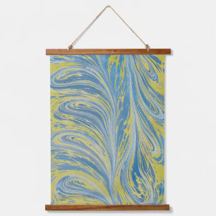 Blauw En Goud Abstract Golf Hangend Wandkleed