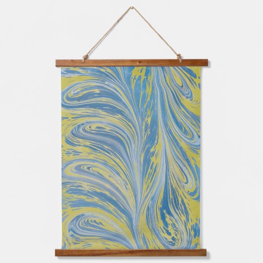 Blauw En Goud Abstract Golf Hangend Wandkleed (Voorkant)