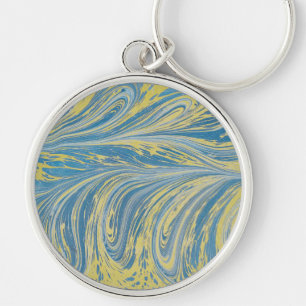 Blauw En Goud Abstract Golf Sleutelhanger